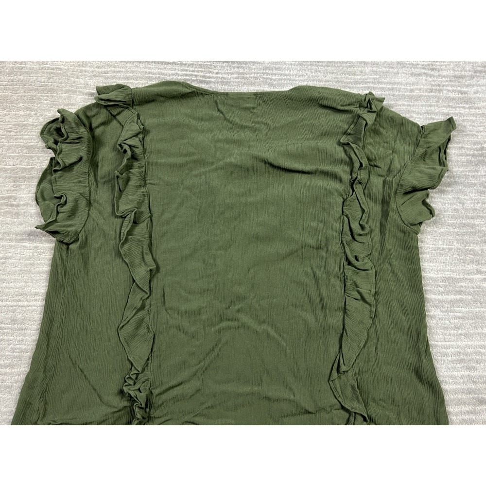 a.n.a A New Approach Top Womens XL Green Short Sleeve Blouse Ruffle - Picture 7 of 11